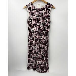 Eliza J Dress Womens Round Neck Geometric Sheath Jersey Sleeveless Maroon Size 8